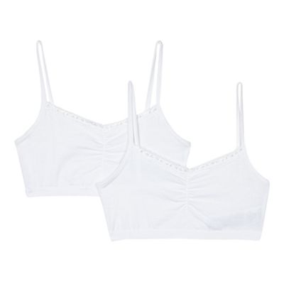 Girl's pack of two white lace trim crop tops